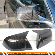 FOR 2017-23 TESLA MODEL 3 M HORN STYLE REAL CARBON FIBER SIDE MIRROR COVERS CAP picture