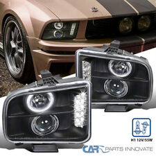 Fits 05-09 Ford Mustang Matte Black LED Halo Projector Headlights Head Lamps L+R picture