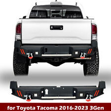For 2016-23 Toyota Tacoma Steel Rear Bumper with Sensor Hole LED Lights D-rings picture