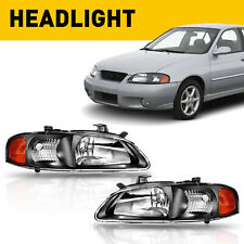 Fit 2000-2003 NISSAN Sentra Headlights Head Lamps Black Lamp Replacement BLACK 2 picture