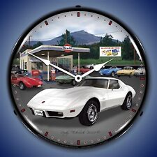 1976 Corvette and Gulf Gas Station LED Lighted Clock picture