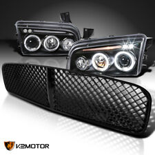 Fits 2006-2010 Dodge Charger Black LED Halo Projector Headlights+Hood Grille picture