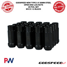 Godspeed New Type 3-X 55mm Steel Open End Lug Nuts 20 pcs. Set M12 X 1.5 Black picture