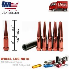 20PC 1/2x20 RED 4.5”SPLINE SPIKE LUG NUTS +SAFETY KEY FITS FORD MODELS picture