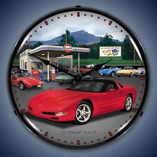 C5 Corvette & Gulf Gas Station LED Lighted Clock picture