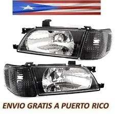 For 95 99 Toyota Tercel Headlights Black Clear Glass Crystal Lens Set Left Right picture