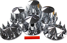 Chrome Hub Cover Kit Semi Truck 33mm Lug Wheel Axle Covers Front & Rear Spiked picture