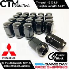 20PC MITSUBISHI BLACK 12X1.5 CONICAL SEAT LUG NUTS FOR MITSUBISHI MODELS picture