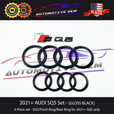 Audi SQ5 Rings GLOSS BLACK Emblem Front Grille Rear Trunk Badge OEM Set 2021+ picture