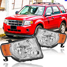 For 2008-2012 Ford Escape Chrome Headlights Headlamps Assembly Pair With Bulbs picture