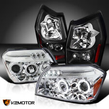 Fits 2005-2007 Dodge Magnum Clear LED Halo Projector Headlights+Black Tail Lamps picture