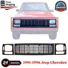 3PCE New Grille & Headlight Door Bezel Front Black For 1991-1996 Jeep Cherokee picture