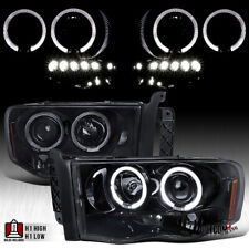 Black Smoke Fit 2002-2005 Dodge RAM 1500 LED Halo Projector Headlights Headlamps picture