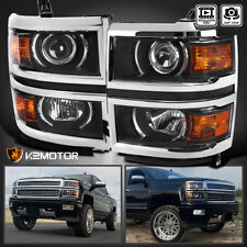Black Fits 2014-2015 Chevy Silverado 1500 Projector Headlights Lamps Chrome Trim picture