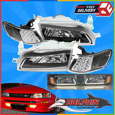For 93 97 Toyota Corolla JDM Headlights Black LED Crystal Glass Lens DRL Set picture