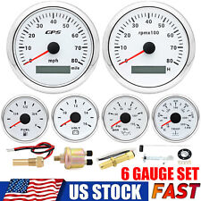 6 Gauge Set White 85mm GPS Speedometer 80MPH Waterproof for Marine Boat Car US  picture