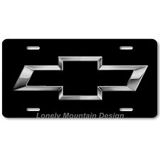 Chevy Bowtie Inspired Art Gray on Black FLAT Aluminum Novelty License Tag Plate picture