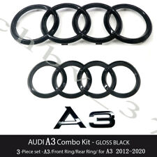 Audi A3 Front Rear Rings Emblem Gloss Black Trunk Logo Badge Set OE 3P 2012-2020 picture