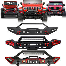 Aaiwa For 2007-2022 Jeep Wrangler JK/JL/JT Front Bumper W/Winch Plate &LED Light picture