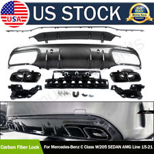 C63 Style Rear Diffuser+Exhaust For Mercedes W205 Sedan C300 C43 AMG Carbon Look picture