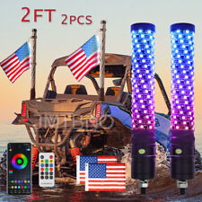 2X 2FT Fat LED Whips RGB Spiral Chasing Lights Flag Pole Antenna For UTV ATV picture