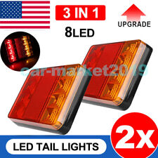 2X Square Trailer Truck 8 LED Tail Lights Brake Rear Stop Turn Signal Amber+Red picture