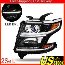 LH Driver Side Fit 15-20 Chevy Suburban Black Projector Headlight LED Tube 2Set picture