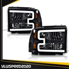 LED DRL Black Headlights Fit For 2005-2007 Ford F250 F350 F450 F550 Super Duty picture