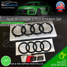 Audi S5 COUPE Front Rear Rings 2008-2019 Emblem Gloss Black Logo Badge Combo Set picture