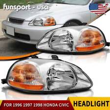 Headlights Assembly For 1996-1998 Honda Civic Chrome Housing Amber Reflector picture