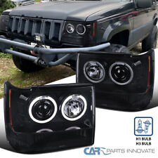 Dual Halo Rings+Projector Low beam Lamp For 93-96 Jeep Grand Cherokee Headlights picture