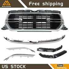 For 2019-2022 Ram 1500 Front Upper Grill + Grille Molding Trim Set Chrome Black picture