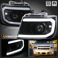 Jet Black Fits 2007-2013 Avalanche Tahoe Suburban LED DRL Projector Headlights picture
