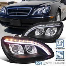 Black Fits 1998-2006 Mercedes W220 S320 S500 S600 LED Strip Projector Headlights picture