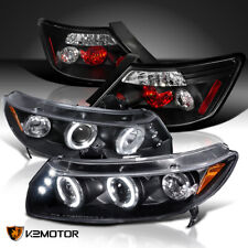 Fits 2006-2011 Honda Civic 2Dr Black LED Halo Projector Headlights+ Tail Lamps picture