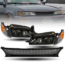 For 1993-1997 Toyota Corolla DX Black Housing Headlights+Black Grille TR Combo picture