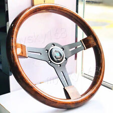 355mm JDM  Nardi Solid Wooden Silver Chrome Spoke Racing Steering Wheel Brown picture