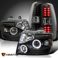 Fits 2007-2012 Chevy Avalanche Black Halo Projector Headlights+LED Tail Lamps picture