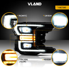 VLAND 2xFull LED Headlights Black Housing For 2018-2020 Ford F150 Front Lamps picture