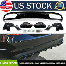 For Mercedes Benz W205 C300 Base Sedan NON AMG Rear Diffuser+Exhaust Tips 15-18 picture