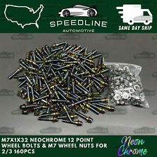 160PC M7x1.0x32 Neo Chrome 12 Point Wheel Bolts & M7 Nuts 2/3 Piece Wheels 160 picture