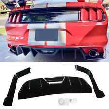 Fits 2015-2017 Ford Mustang Rear Bumper Lip Diffuser 4Fins 3PCS Glossy Black picture