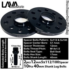 2PC 12MM THICK 5X112 & 5x100 57.1MM C.B WHEEL SPACER +14x1.5 BOLT FIT VOLKSWAGEN picture