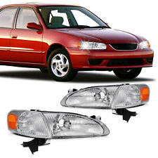 For 1998-2000 Toyota Corolla Chrome Housing Headlights Assembly Pair Headlamps picture