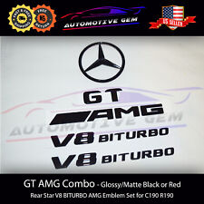 GT AMG V8 BITURBO Star Emblem Black Badge Combo Set for Mercedes C190 R190 picture
