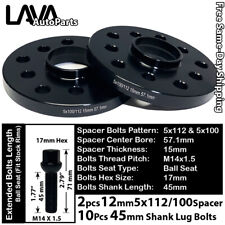 2PC 15MM THICK 5X112 & 5x100 57.1MM C.B WHEEL SPACER +14x1.5 BOLT FIT AUDI MODEL picture
