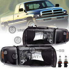W/bulb Lamps 2Pc For 94-02 Dodge Ram 1500 2500 3500 Black Amber Corner Headlight picture