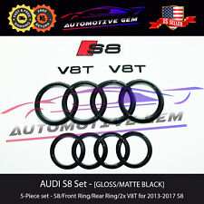 AUDI S8 Emblem BLACK Front Grille & Rear Trunk Lid Ring V8T Badge Set 2013-2022 picture