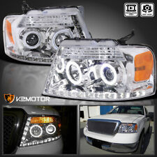 Clear Fits 2004-2008 Ford F150 LED Strip Halo Projector Headlights Lamps LH+RH picture