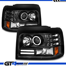 Fits 1992-1996 Ford F150 F250 F350 Bronco LED Halo Black Projector Headlight Set picture